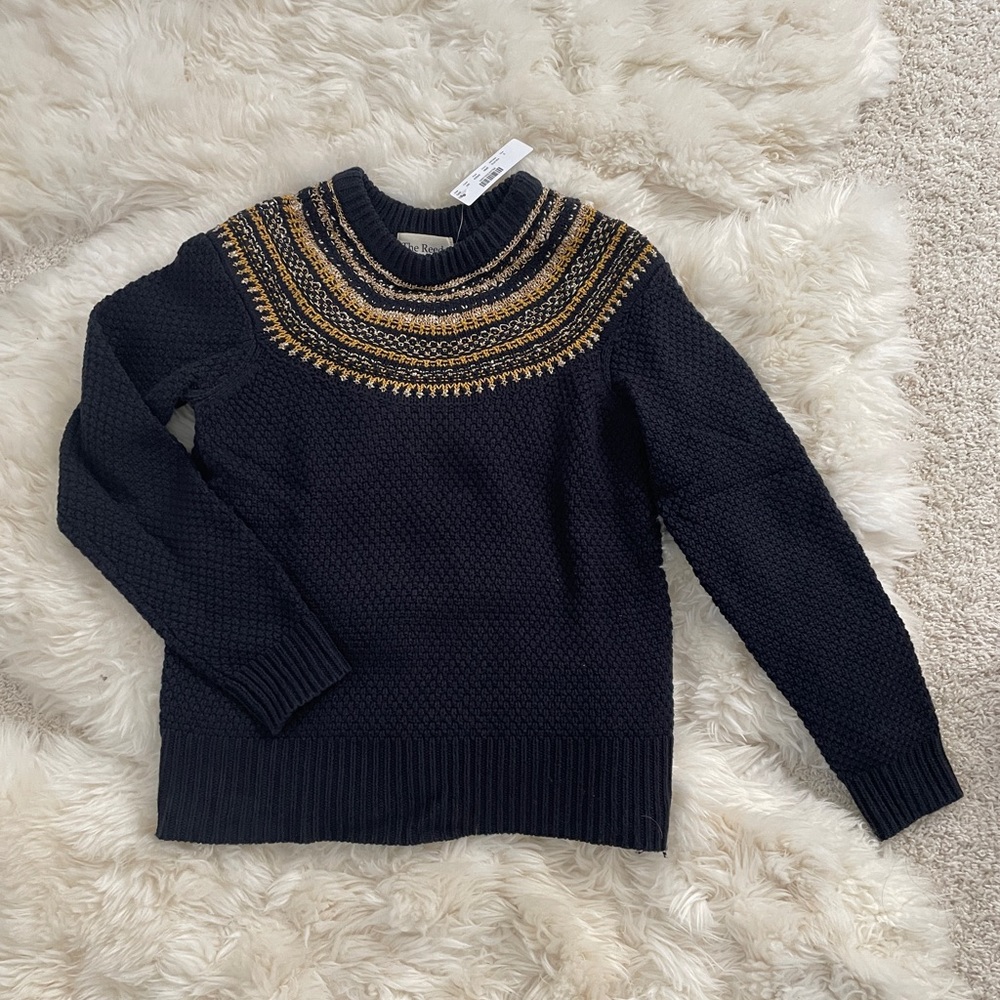 NWT  the reeds x jcrew crewneck sparkly fair isle sweater navy and gold size s
